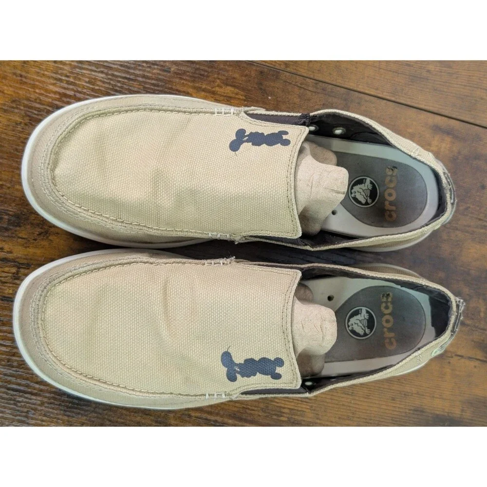 Crocs x Disney Mens Santa Cruz Loafers Shoes Size 11 Tan Canvas Triple Comfort